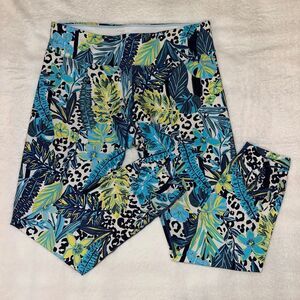 Calvin Klein Performance Womens Large Athletic Leggings Blue Green Abstract EUC